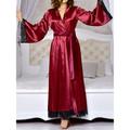 Women's Pajamas Robe Bathrobe Silk Robe Patchwork Fashion Comfort Soft Home Bed Wedding Party Satin Breathable V Wire Long Sleeve Fall Winter Black Wine