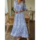 Women's Sheath Dress A Line Dress Print Print V Neck Long Dress Maxi Dress Fashion Modern Outdoor Daily Long Sleeve Regular Fit White Pink Blue Spring Fall S M L XL XXL