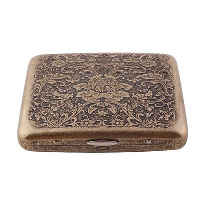 Vintage Cigarette Case with Both Sides Open to Support Generation of Bronze Condensed Flower Metal Flip-top Carved(Can Hold 20 Cigarette)