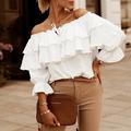Shirt Blouse Women's Black White Red Solid / Plain Color Lace up Ruffle Daily Fashion Off Shoulder Regular Fit S
