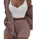 Warm Fuzzy Pajama Set 3PCS Long Sleeve Hooded Robe Tank Top Drawstring Shorts Women's Sleepwear Loungewear
