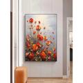 Red Yellow Poppies Flower Canvas Wall Art Hand painted Poppy Flowers Field Pictures Beautiful flowers Field Artwork Home Decoration Stretched Frame Ready to Hang