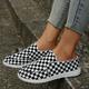 Women's Sneakers Boat Shoes Slip-Ons Plus Size Canvas Shoes Comfort Shoes Outdoor Daily Plaid Summer Flat Heel Round Toe Casual Comfort Minimalism Walking Canvas Loafer Black And White Multicolor
