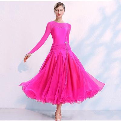 Ballroom Dance Dress Split Joint Crystals / Rhinestones Women's Training Performance Long Sleeve Spandex Organza Polyster