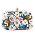 Women's Clutch Bags Silk Wedding Party Event / Party Pearls Sequin Floral Print Black Blue Gold