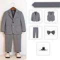 6 Pieces Kids Boys Suit Blazer Outfit Solid Color Long Sleeve Button Set Formal Cool Fall Winter 7-13 Years Gray 5-piece set (jacket vest trousers bow tie Blue 6-piece set (shirt jacket