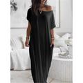 Women's Pajamas Nightgown Dress Pure Color Simple Casual Soft Home Daily Bed Polyester Breathable Short Sleeve Pocket Summer Spring Black White