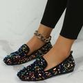 Women's Flats Slip-Ons Loafers Flat Sandals Comfort Shoes Fantasy Shoes Party Christmas Club Rhinestone Sparkling Glitter Sequin Flat Heel Round Toe Cap-Toe Fashion Glitter Loafer Solid Color Glow in