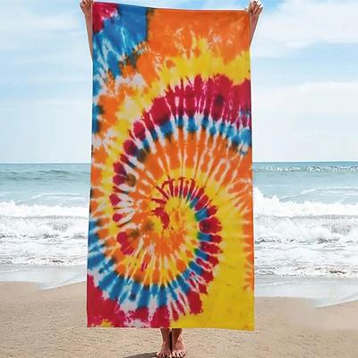Tie Dye Beach Towel, Sand Free Hippie Color Beach Towels Oversized, Sup Soft Large Bath Towel, Water Absorbent Bathroom Towel for Men, Women, Travel, Swim, Camp, 32 x 64 Inch