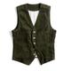 Men's Vest Daily Wear Vacation Going out Retro Vintage Spring Fall Button Corduroy Comfortable Solid Color Single Breasted V Neck Regular Fit Black Dark Navy Army Green Coffee Vest