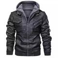 Men's Faux Leather Jacket Hoodie Jacket Biker Jacket Motorcycle Jacket Thermal Warm Windproof Rain Waterproof Outdoor Daily Zipper Stand Collar Sporty Casual Jacket Outerwear Solid Color Pocket Black