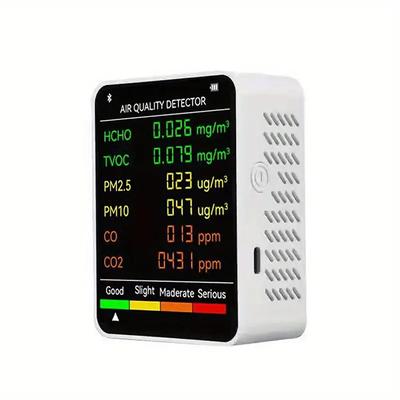 6-in-1 Air Quality Monitor CO2 Multifunctional Carbon Dioxide Level Controller Indoor CO2 Alarm Meter for Home Office Car Gym White