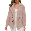 Women's Winter Coat Fleece Jacket Teddy Coat Thermal Warm Sherpa Jacket Fall Windproof Heated Coat Single Breasted Lapel Stylish Jacket Long Sleeve Oversize Pink Khaki