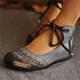 Women's Sandals Flat Sandals Plus Size Daily Color Block Summer Flat Heel Round Toe Vintage Fashion Casual Faux Leather Lace-up Blue Brown Grey