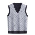 Men's Sweater Vest Knitwear Pullover Chunky Knit Regular Knitted Plaid V Neck Keep Warm Modern Contemporary Daily Wear Going out Clothing Apparel Fall Winter Black White M L XL