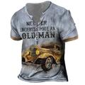 Old Man Vintage Mens 3D Shirt Green Summer Cotton Men'S Henley Graphic Car Clothing Apparel 3D Print Outdoor Daily Short Sleeve Button Down Fashion Designer