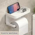1pc Wall Mounted Toilet Paper Storage Rack Mobile Phone Holder Self Adhesive Toilet Paper Holder With Phone Shelf Upgrade YourBathroom With Rustproof And Bathroom Washroom Black Tissue Rack