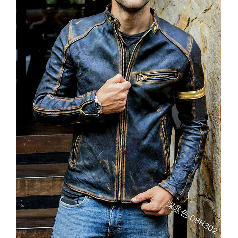 Men's Faux Leather Jacket Transition Jacket Biker Jacket Vintage Leather Jacket Streetwear Thermal Warm Rain Waterproof Vintage Style Spring Fall Winter Chic Modern ArmyGreen Wine Navy Blue khaki