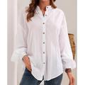 Linen Shirt Long Cotton Top White Cotton Top White Cotton Blouse Women's White Yellow Pink Solid Color Button Street Daily Fashion Standing Collar Cotton Linen Regular Fit S