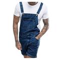 Men's Jeans Denim Shorts Overall Shorts Jean Shorts Denim Jumpsuit Pocket Plain Comfort Wearable Short Casual Daily Holiday Denim Streetwear Stylish Deep Blue Light Blue