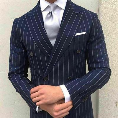 Men's Wedding Suits Black Burgundy Fashion Business Striped Plus Size 2 Piece Double Breasted Six-buttons