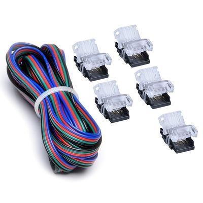 5PCS 10mm RGB No-Waterproof 4 Pin LED Strip Connector With 22# UL Listed 3M 4 Conductor Line DIY Both Strip to Power Lead or Board to Board Jumper