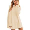 Women's Pullover Sweater Jumper Turtleneck Ribbed Knit Acrylic Patchwork Lantern Sleeve Winter Long Outdoor Stylish Elegant Casual Long Sleeve Solid Color Black White Pink S M L