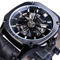 WINNER Men Mechanical Watch Luxury Large Dial Fashion Business Hollow Skeleton Automatic Self-winding Luminous Waterproof Leather Watch