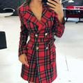 Women's Blazer Christmas Valentine's Day Street Summer Spring Long Coat Regular Fit Warm Breathable Streetwear Casual Jacket Long Sleeve Plaid / Check Pocket Red