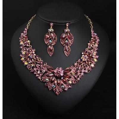 1 set Drop Earrings Bib necklace For Women's AAA Cubic Zirconia Multicolor Party Wedding Rhinestone Alloy Vintage Style Flower Rainbow dress to impress 2025