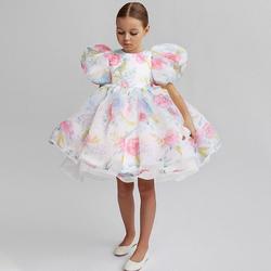 Kids Girls' White Tulle Dress Tie Dye Short Sleeve Party Ruched Mesh Puff Sleeve Cute Princess Polyester Knee-length A Line Dress Tulle Dress Summer Spring 2-8 Years White Pink Dusty Rose