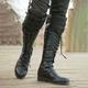 Men's Black Lace-Up Knee-High Boots with Buckle Straps – Vintage-Style Military Combat Boots for Outdoor and Casual Wear