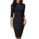 Women's Party Dress Bodycon Ruched Crew Neck 3/4 Length Sleeve Midi Dress Office Birthday Elegant Black Green Spring Winter