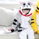 Kid's Kigurumi Pajamas Cat Tiger Animal Onesie Pajamas Funny Costume Flannelette Cosplay For Boys and Girls Halloween Animal Sleepwear Cartoon