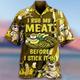 Hawaii Mens Graphic Shirt Rub My Meat Before Stick In Short Sleeve Button Down Tops Turndown Red Outdoor Street Fashion Casual Breathable Comfortable Cartoon Barbecue Blue It Cotton Button-Down