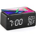 Wooden Digital Alarm Clock with Wireless Charging 3 Alarm Clock LED Displays Sound Control and Snooze for Bedroom Office