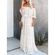 Women's Boho Chic Dresses Boho Wedding Guest Dress White Lace Wedding Dress Long Dress Maxi Dress with Sleeve Date Vacation Maxi A Line Off Shoulder Half Sleeve White Color