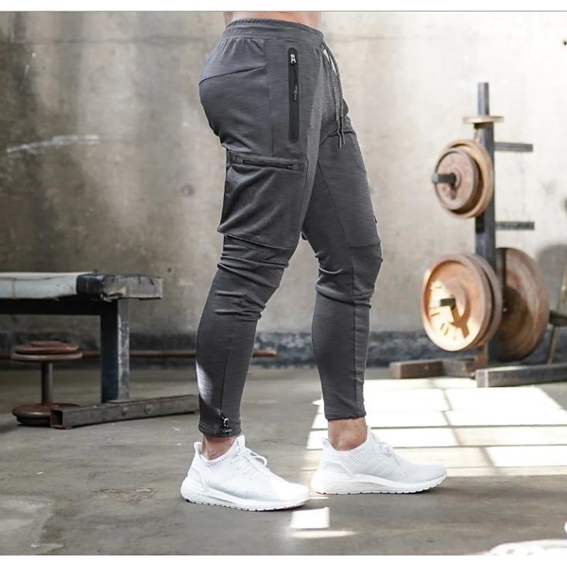 Men's Sweatpants Joggers Drawstring Towel Loop Zipper Pocket Solid Colored Quick Dry Soft Athletic Weekend Streetwear Casual / Sporty Athleisure Slim Dark Grey Black Stretchy