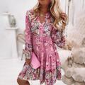 Women's Casual Dress Floral Dress Boho Dress Floral Paisley Ruched Smocked V Neck Flare Cuff Sleeve Midi Dress Daily Vacation Long Sleeve Summer Spring