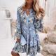 Women's Casual Dress Floral Dress Floral Paisley Ruched Smocked V Neck Flare Cuff Sleeve Midi Dress Fashion Romantic Daily Holiday Long Sleeve Loose Fit Pink Blue Green Summer Spring S M L XL XXL