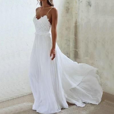 Beach Sexy Boho Simple Wedding Dress Beach Wedding A-Line Sweetheart Camisole Spaghetti Strap Sweep / Brush Train Chiffon Bridal Gowns With Pleats Appliques dress to impress Fall Wedding 2025