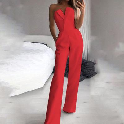 Women's Jumpsuit Clean Fit Wedding High Waist Solid Color Strapless Streetwear Street Going out Regular Fit Sleeveless Red White Summer Fall