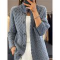 Women's Cardigan Stand Collar Cable Knit Acrylic Button Knitted Fall Winter Regular Outdoor Daily Going out Vintage Fashion Casual Long Sleeve Solid Color Blue Camel Beige S M L