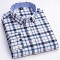 Men's Dress Shirt Button Down Shirt Oxford Shirt Light Blue Dark Red Red Long Sleeve Plaid / Striped / Chevron / Round Shirt Collar All Seasons Office Career Daily Wear Clothing Apparel Print