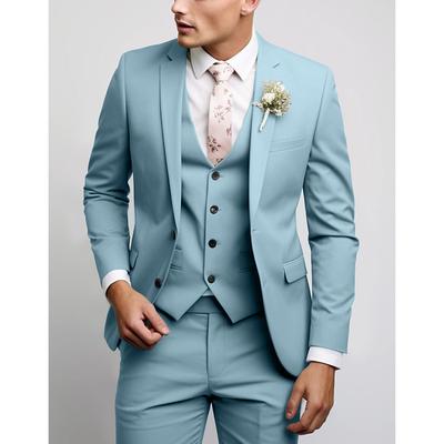 Sage Black Sky Blue Men's Suits Wedding Suits Summer Solid Colored 3 Piece Party Dress Tailored Fit Single Breasted Two-buttons
