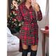 Women's Plaid Dress Shirt Dress Plaid Belted Asymmetrical Shirt Collar Mini Dress Classic Party Long Sleeve Fall Winter