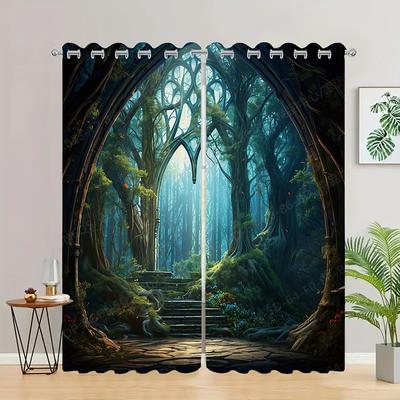 2 Panels Landscape Forest Curtain Drapes Blackout Curtain For Living Room Bedroom Kitchen Window Treatments Thermal Insulated Room Darkening