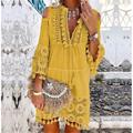 Women's Shift Dress Boho Dress Pure Color Tassel Fringe Tassel Hem V Neck Mini Dress Daily 3/4 Length Sleeve Summer Spring