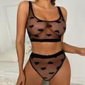 Women'S Erotic Underwear Fashion Sexy Mesh Perspective Love Pattern Women'S Underwear Set