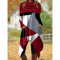 Women's Vintage Dress Plaid Dress Casual Dress Plaid Tribal Patchwork Pocket Cowl Neck Midi Dress Vintage Ethnic Date Long Sleeve Fall Winter